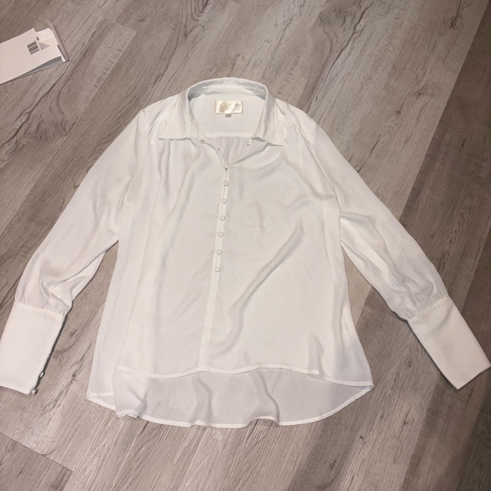 J.O.A. White Asymmetrical Button Down Shirt